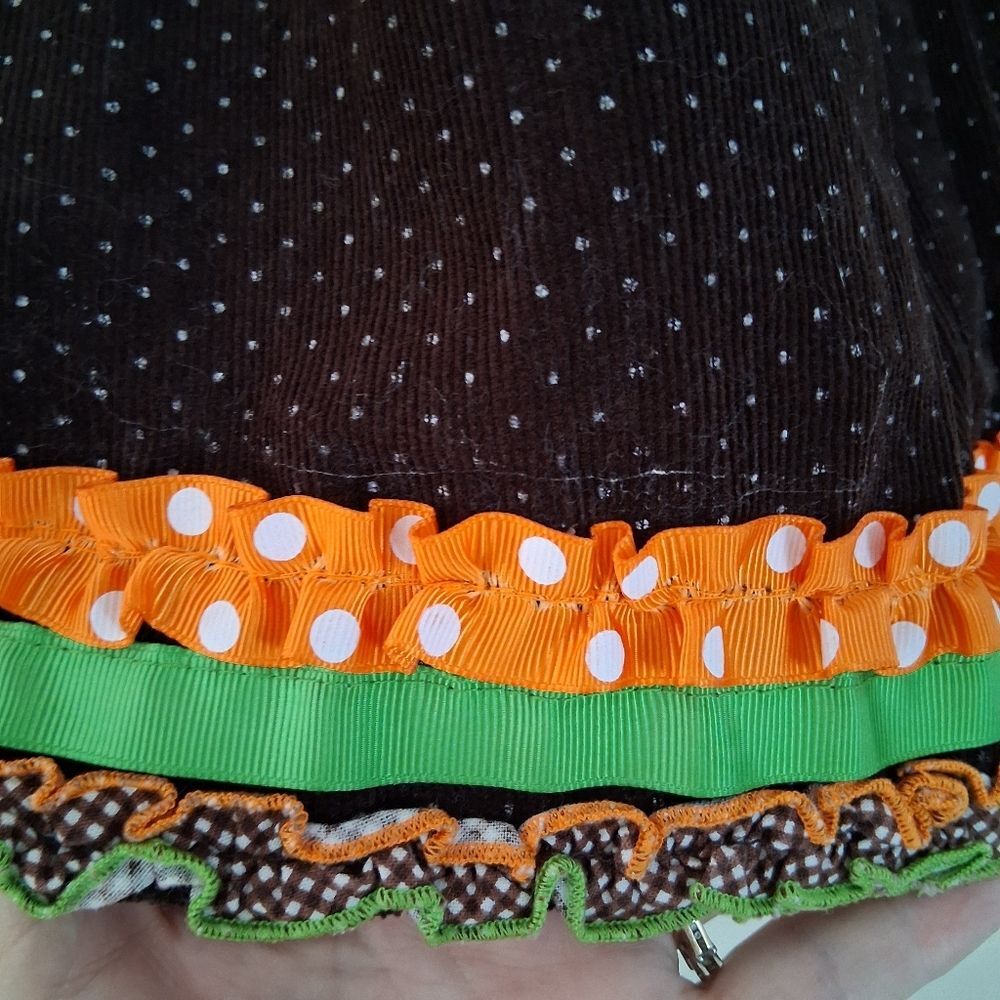 Bonnie Baby Corduroy Polka Dot Thanksgiving Jumper Dress w/Ribbon Embellishments - Picture 11 of 12